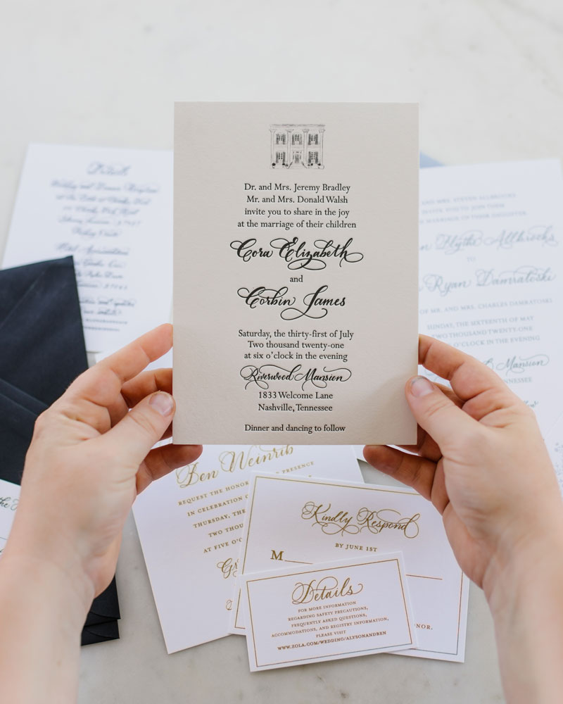 Spot calligraphy wedding invitation