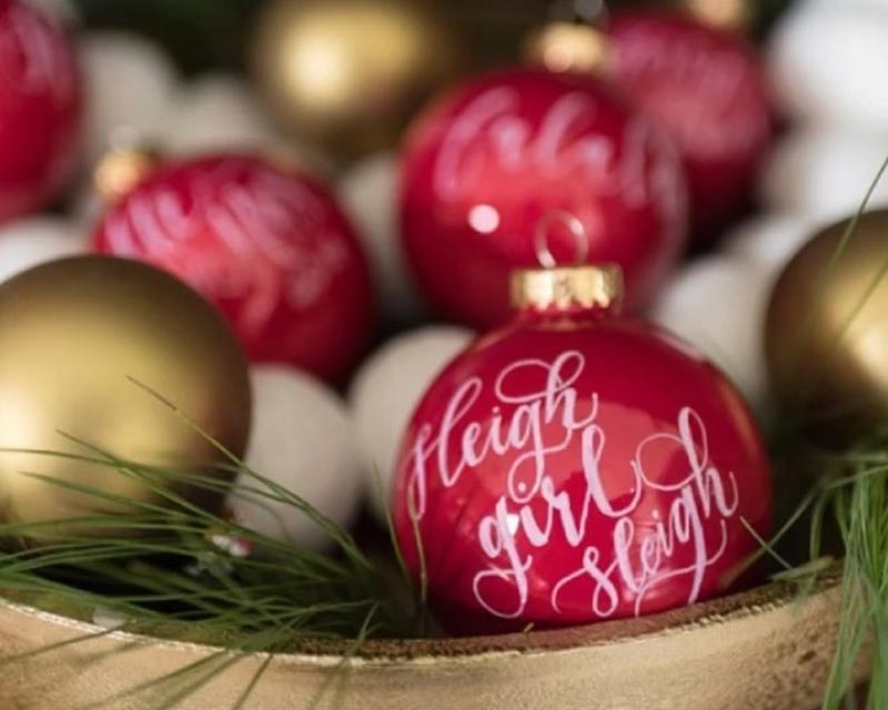 White Ink Calligraphy Christmas Ornaments