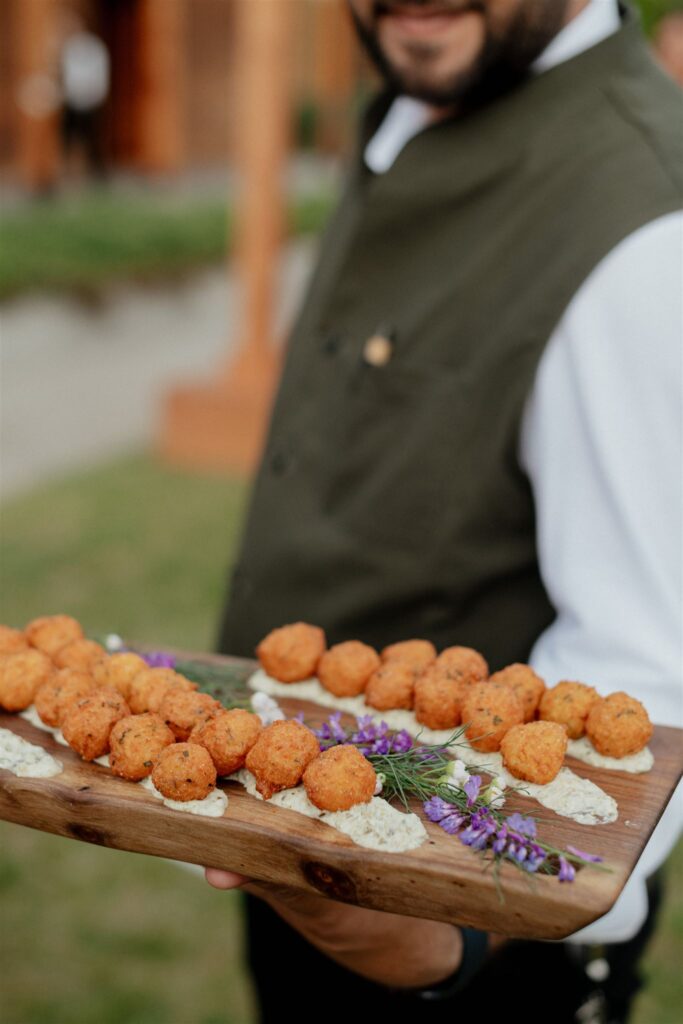 Serving tray of reception hors d'oeuvres.