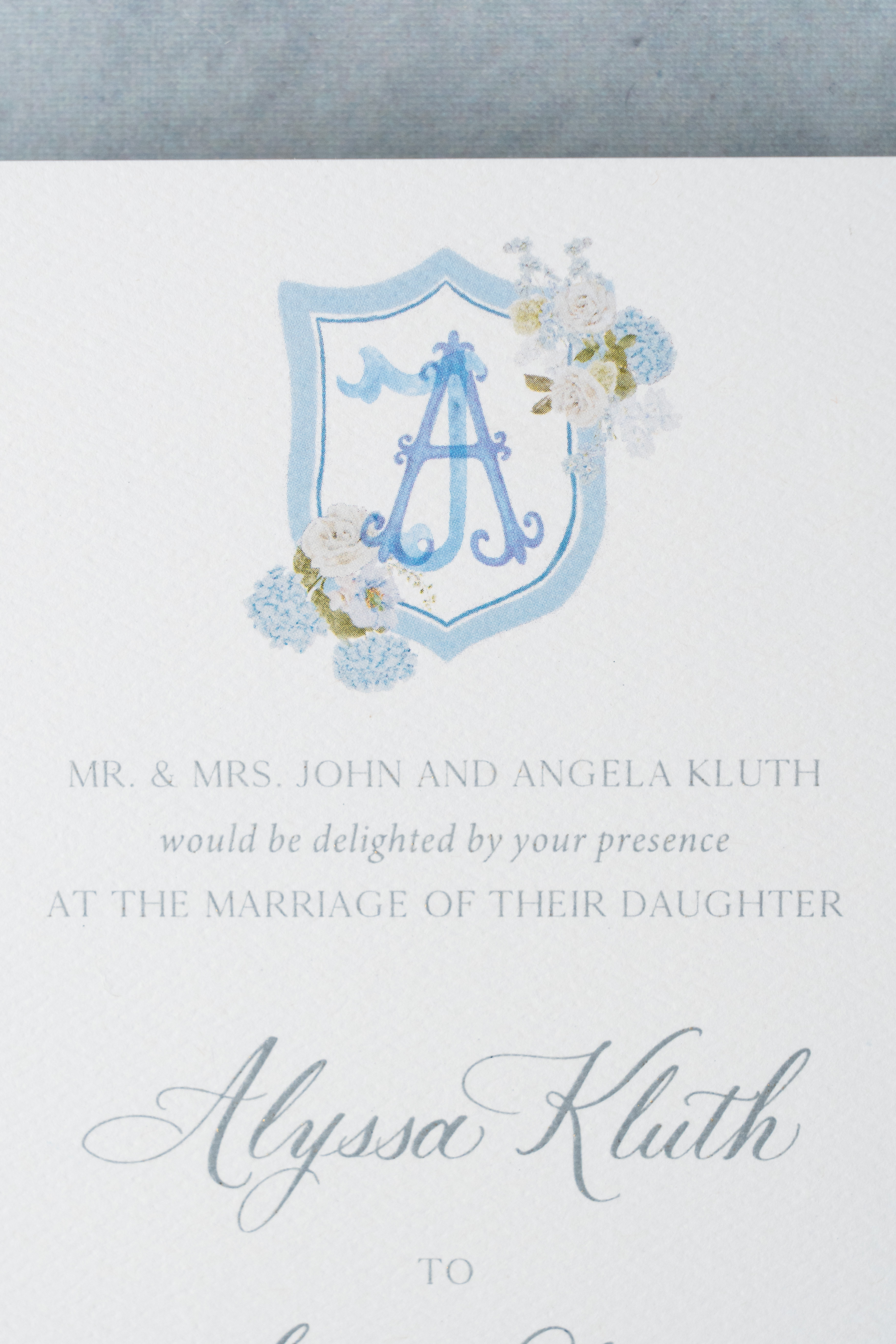 custom wedding invitation displaying digital monogram artwork