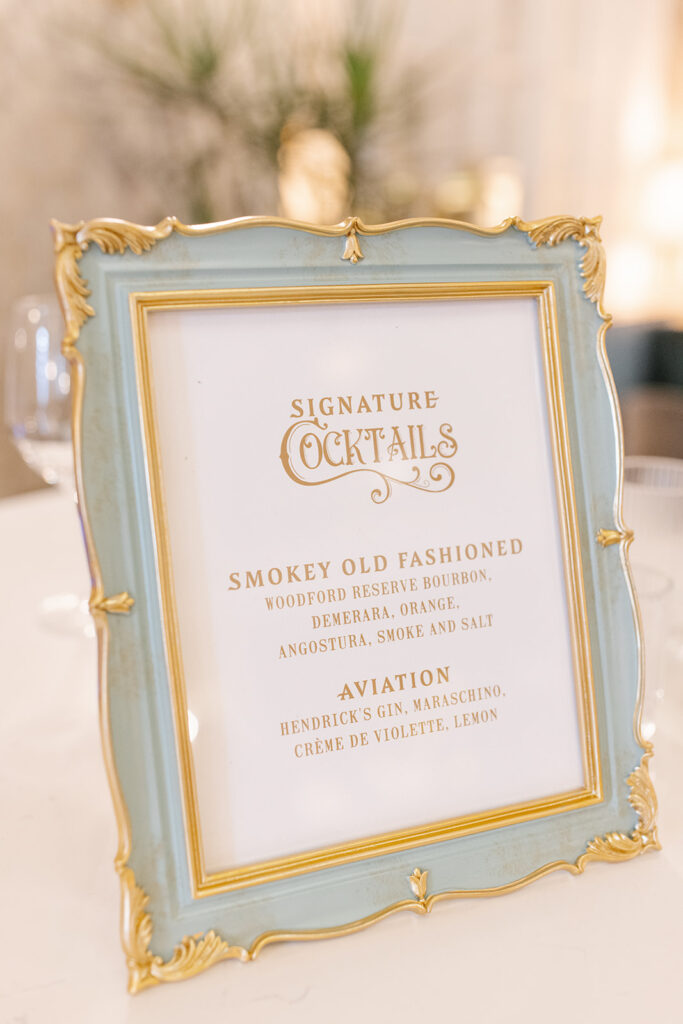 Bar signage in blue vintage frame.