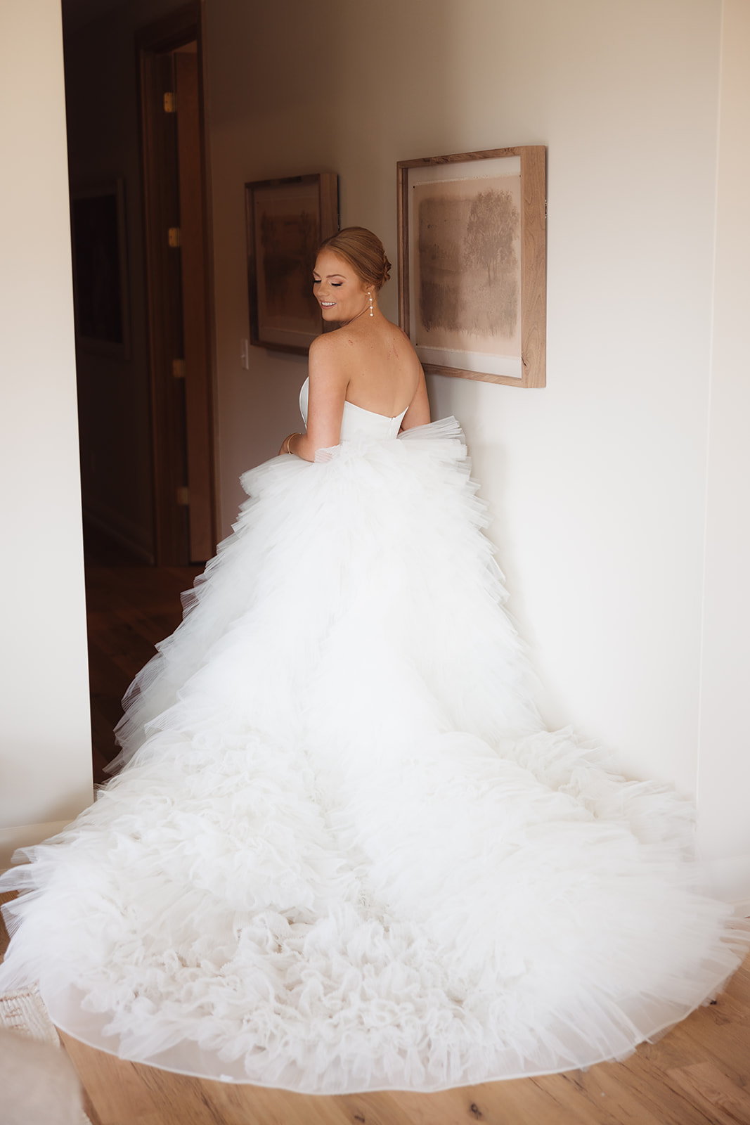 bride in stunning tulle wedding dress 