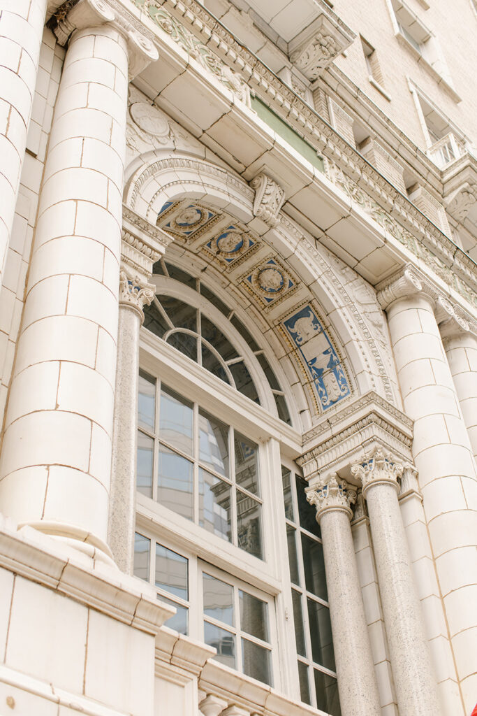 The architectural design outside of a window at The Hermitage Hotel.