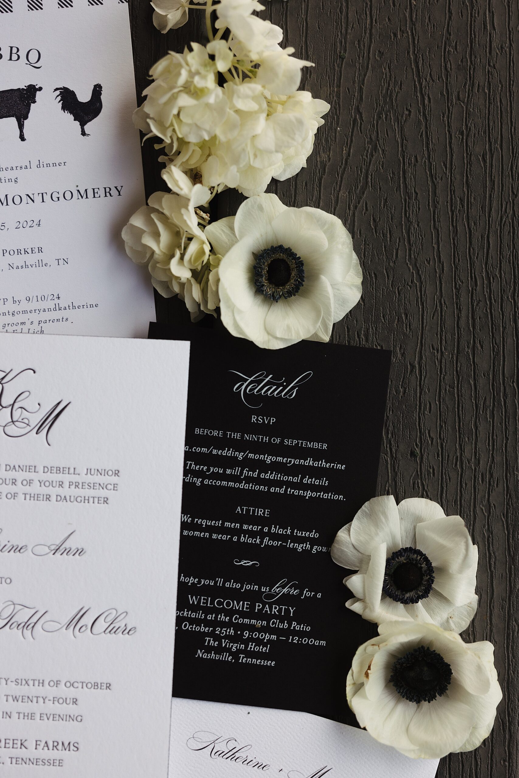 black and white wedding invite suite from Timeless Wedding at Diamond Creek Farm, an East Nashville Black Tie Wedding