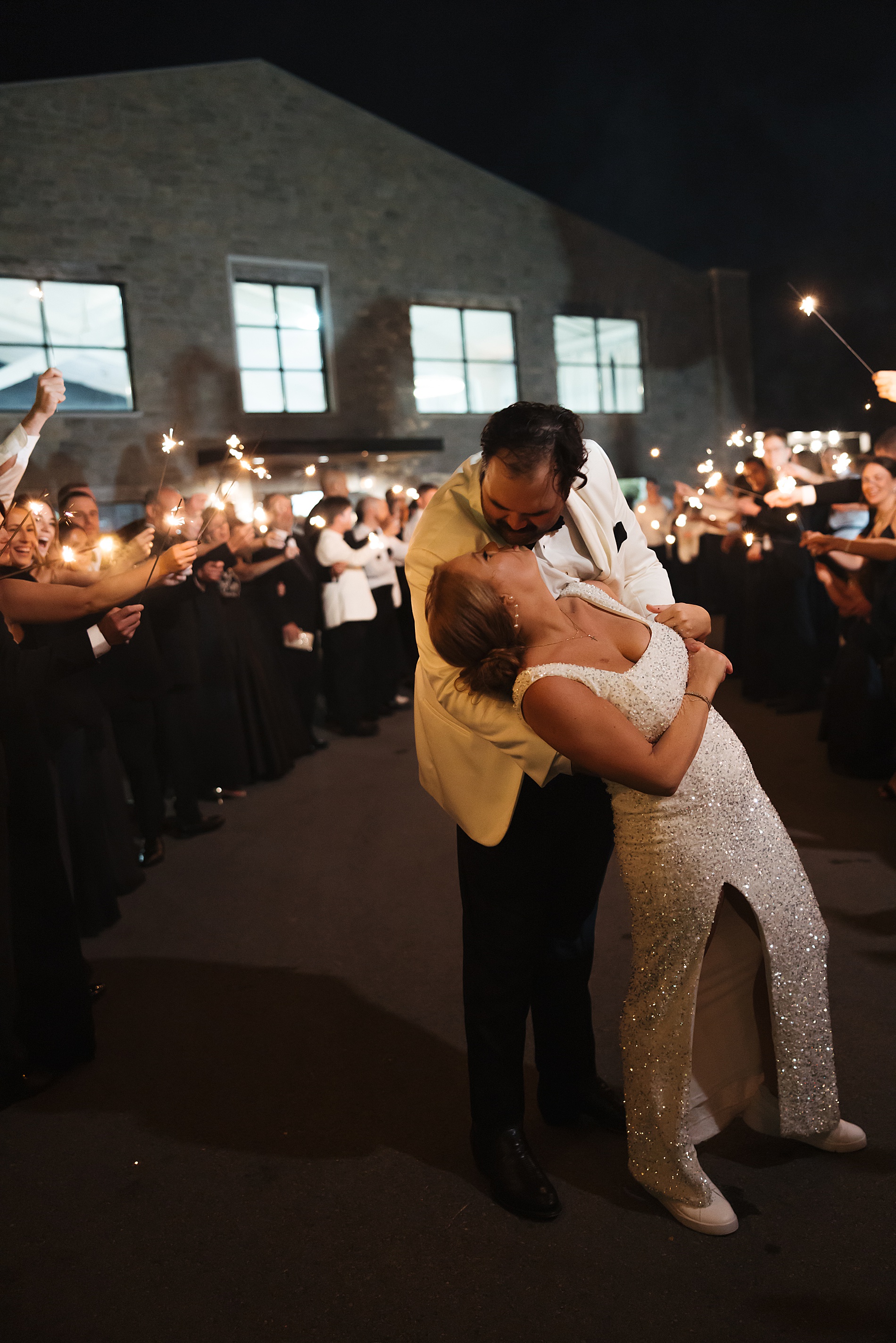 Sparkler send off as newlyweds exit wedding 