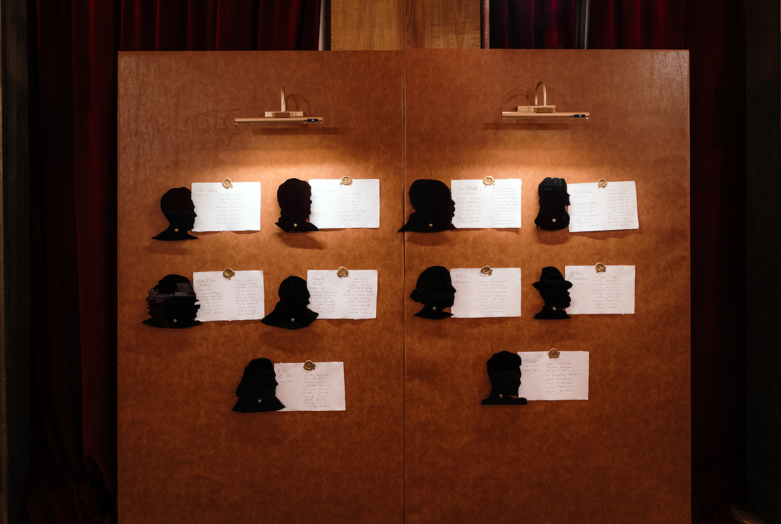 leather seating chart with silhouettes of Nashville artist from Nashville WIPA Gala