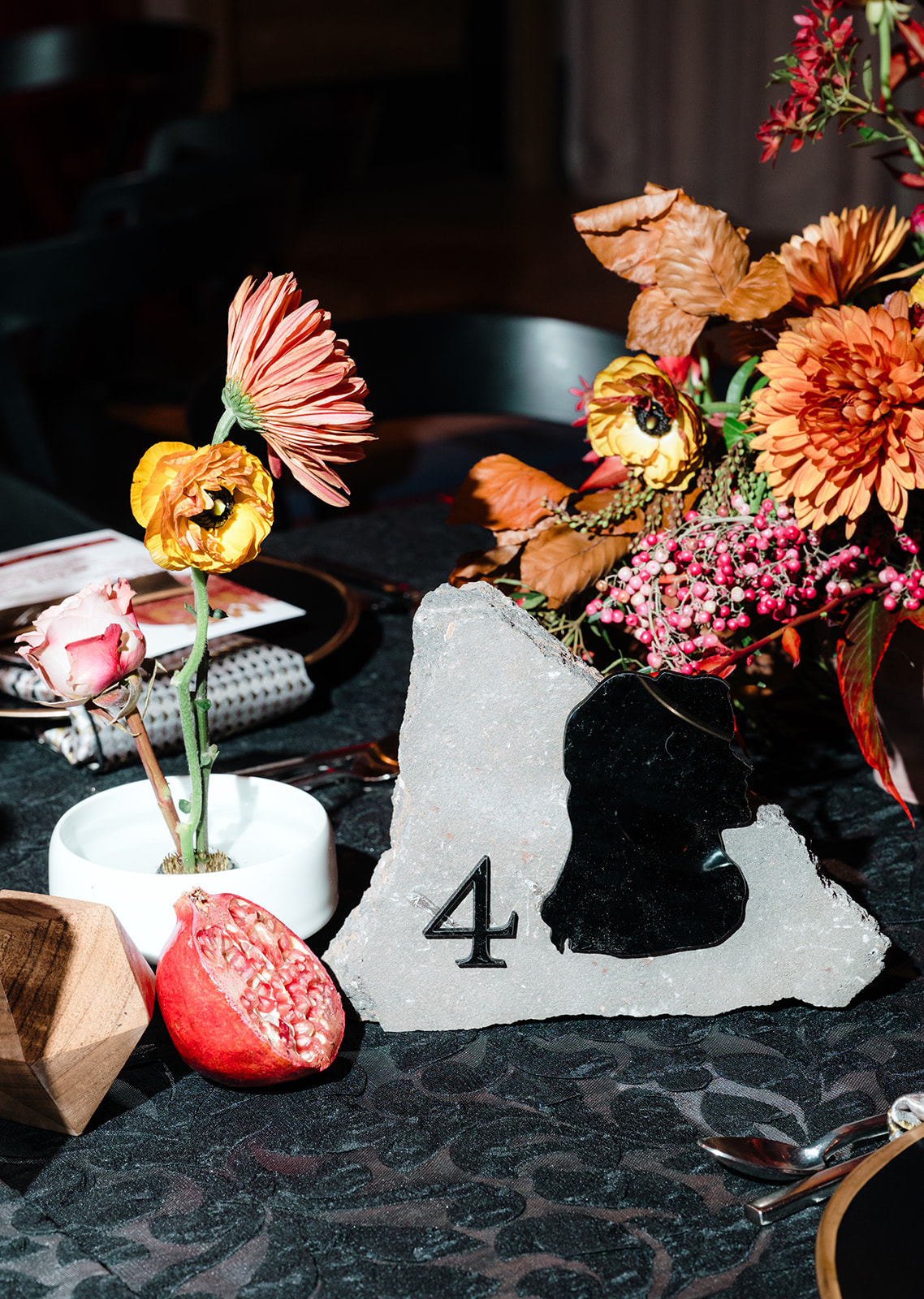 Tennessee limestone table numbers with silhouettes of Nashville artists 