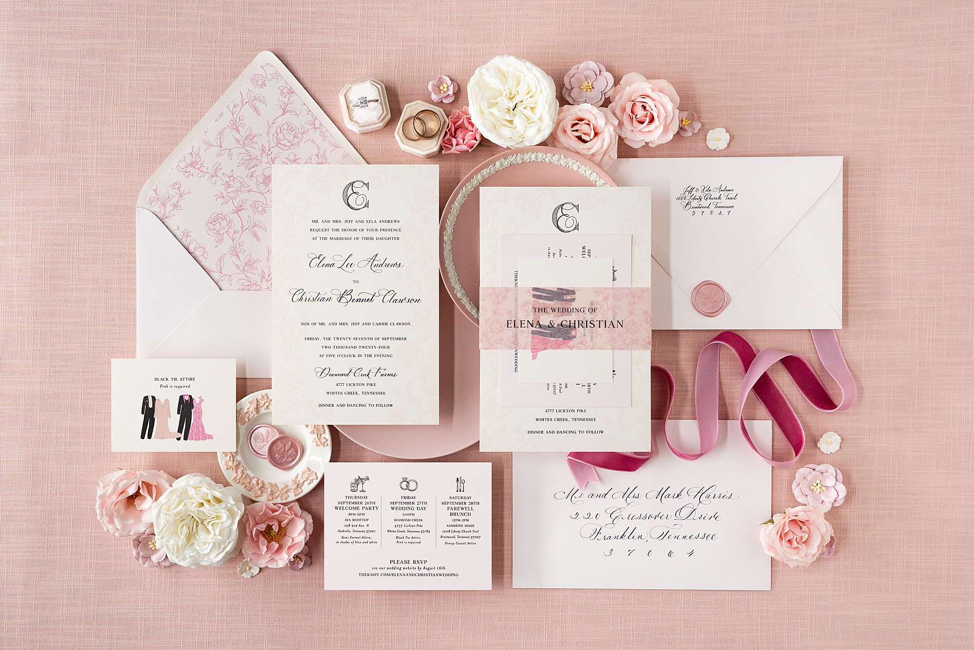 stunning invitation suite from Elevated Pink-Inspired Wedding in Nashville