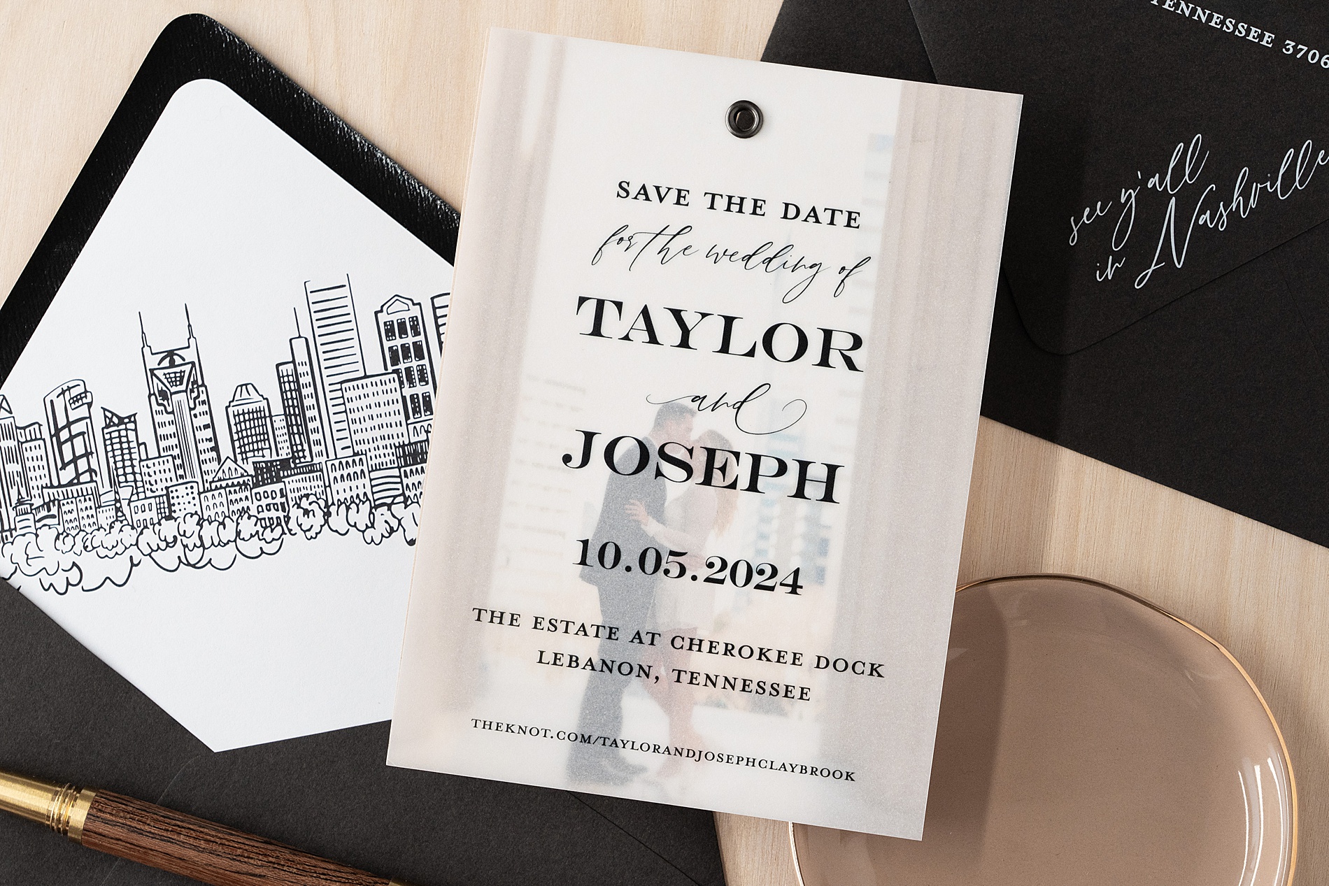 elevated save the date by white ink calligraphy, a full service calligraphy and stationery studio in Nashville