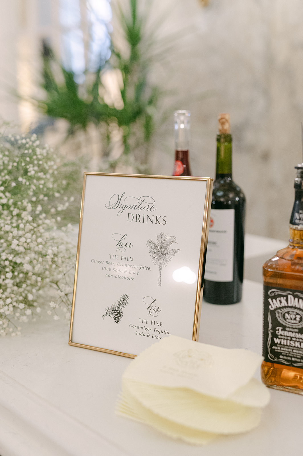 signature drink sign and custom napkins by Nashville full service calligraphy and stationery studio 