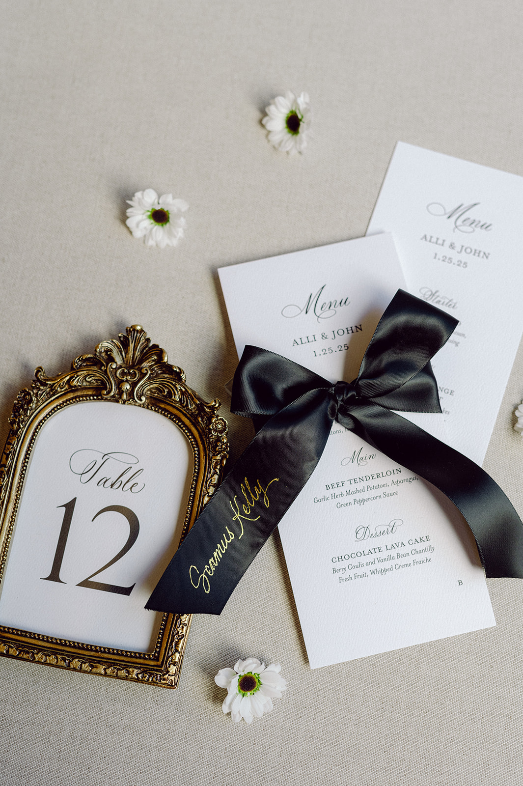 custom and elegant wedding day details | Table number sign and menus from Nashville wedding