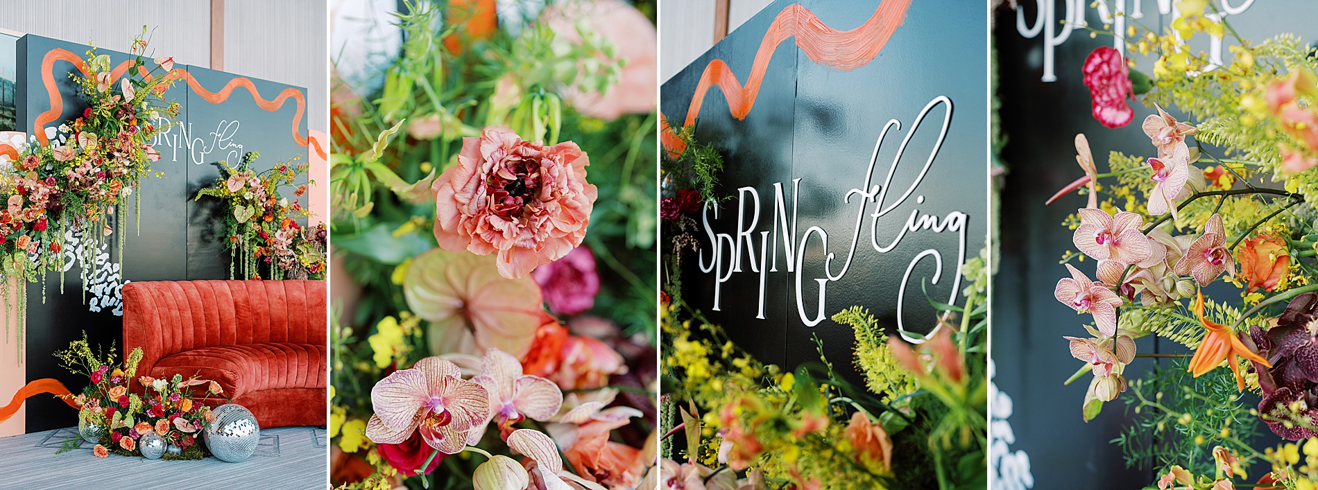 A Statement-Worthy Photo Op Display for spring fling event with gorgeous florals framing the install